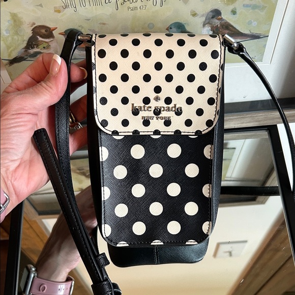 kate spade Handbags - Kate Spade Black and White Polka Dot Crossbody 3.5”x6.5”